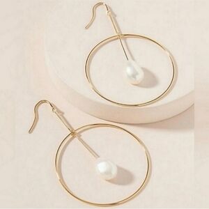 Anthropologie Pearl Bar Hoop Earrings
